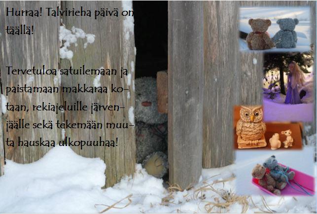 KUVA 14. Talvirieha-päivän mainos Väkeä riitti hyvin viimeisille tunneille asti. Suurin osa asiakkaista tuli kuitenkin aamupäivällä, joten pääsimme korjaamaan tavaroita silti ajoissa.