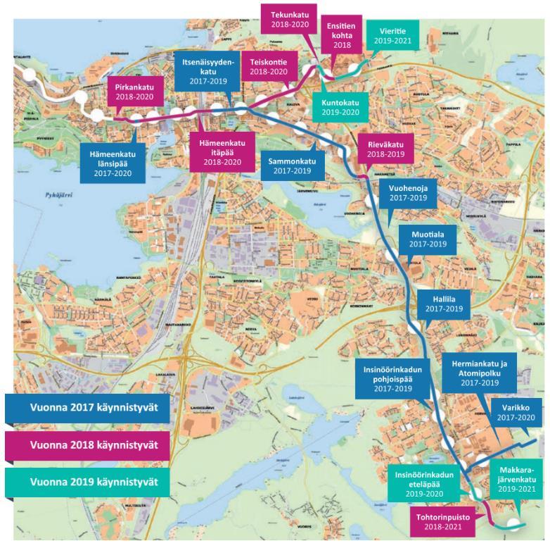 Toteutusaikataulu Rakentaminen kestää 1-4 vuotta per katukohde. Rakentaminen alkaa v.