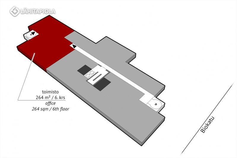 Vuokrataan: Toimisto 264 m² / 6. krs. TAYS:in alueella, Biokatu 10 kiinteistössä, vapaana noin 264,35 m² toimisto/laboratoriotila.