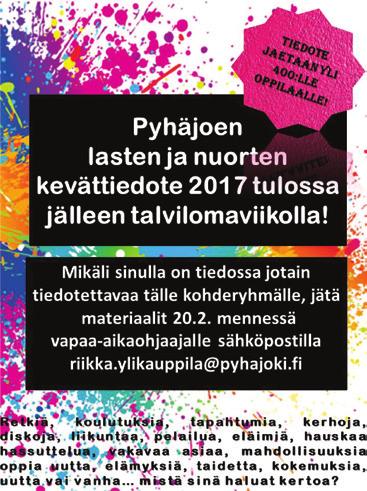 sivu 4 Pyhäjoen Kuulumiset 11.2.2017 Eskareiden perheliikuntapäivä Lauantaina 28. helmikuuta monitoimitalolla järjestettiin eskarien liikuntapäivä.