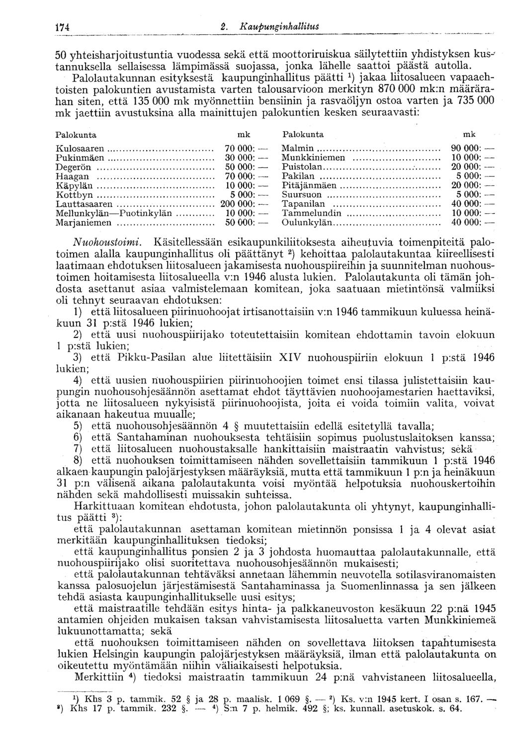 174 2. KaupunginhallitusV174 50 yhteisharjoitustuntia vuodessa sekä että moottoriruiskua säilytettiin yhdistyksen kustannuksella sellaisessa lämpimässä suojassa, jonka lähelle saattoi päästä autolla.