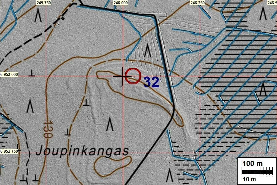8 32 KURIKKA JOUPINKANGAS 1 kiinteä muinaisjäännös historiallinen valmistus: tervahauta Koordin: N: 6953 000 E: 246 033 Z: 134 X: 6946 608 Y: 1553 918 P: 6955 916 I: 3246 102 Tutkijat: Huomiot: