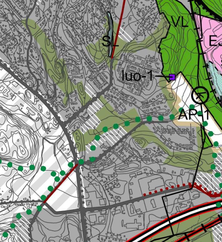 . Suunnittelualueen vierestä kulkeva Kuusaantie on merkitty alueelliseksi pääkaduksi ja Mäyränkorventie kokoojakaduksi. Kuva 3. Kymenlaakson maakuntakaava Taajamat ja niiden ympäristöt.