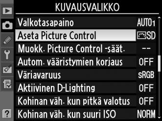 J Kuvan parannus Picture Control -säätimet Nikonin ainutlaatuisen Picture Control -järjestelmän avulla kuvankäsittelyasetukset, kuten terävöinti, kontrasti, kirkkaus, värikylläisyys ja värisävy,