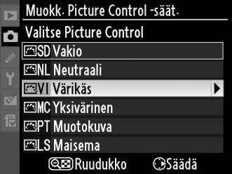 Korosta kuvausvalikossa kohta Muokk. Picture Control -säät. ja paina 2. G -painike 2 Valitse Tallenna/muokkaa.