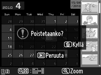 O -painike Täyskuvatoisto Pienoiskuvien toisto Kalenteritoisto (pienoiskuvaluettelo) 3 Paina O -painiketta uudelleen. Poista kuva painamalla O -painiketta uudelleen.