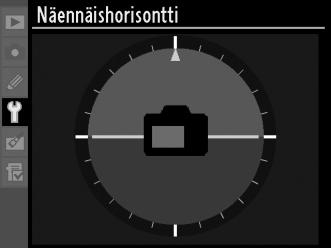 Näennäishorisontti G-painike B Asetusvalikko Näytä kameran kallistusanturin antamaan tietoon perustuva keinohorisontti. Kameran ollessa vaakatasossa viiteviivan väri on vihreä.