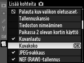 Halutessasi voit näyttää äskettäin käytettyjen asetusten valikon Oman valikon sijaan (0 268).