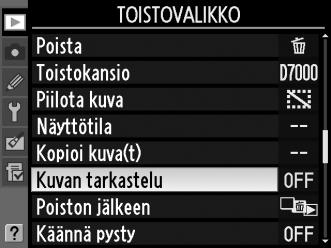 5 Korosta valikon kohta. Korosta valikon kohta painamalla 1 tai 3. X 6 Tuo vaihtoehdot näkyviin. Näytä valitun valikon vaihtoehdot painamalla 2. 7 Korosta vaihtoehto.