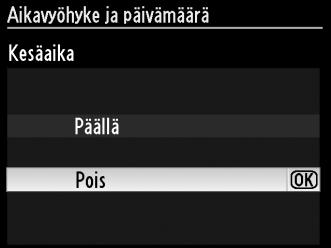 Korosta paikallinen aikavyöhyke painamalla 4 tai 2 (UTC-kentässä näkyy valitun aikavyöhykkeen ja Coordinated Universal Time (UTC)