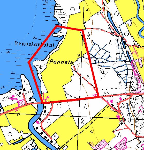 SUUNNITTELUN LÄHTÖKOHDAT 1 Suunnittelualue Kaavoitettava alue sijaitsee Kuortaneen keskustasta noin 2 km etelään, Pennalanlahden pohjukassa, Kaarankajoen ja Haavistontien välisellä ranta-alueella.