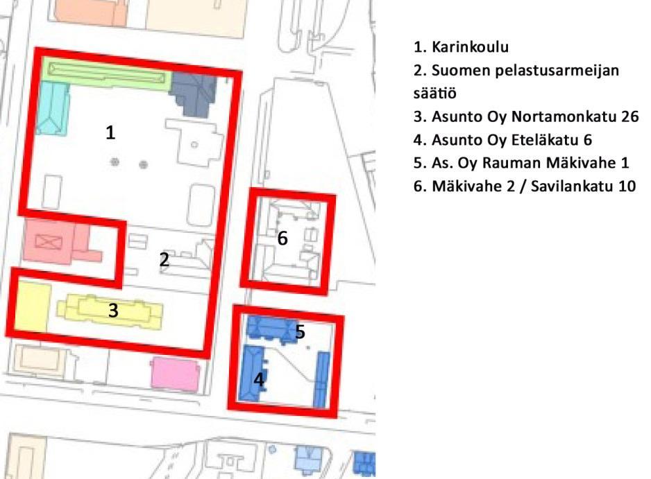 Kortteli 7 Karin koulu Erittäin hyvin säilynyt maakunnallisesti arvokas koulutontti Nortamonkadun, Pakkahuoneenkadun ja Savilankadun risteyksissä.