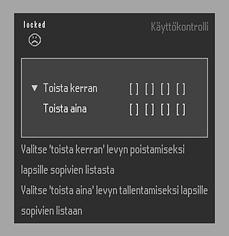 7 Vahvista painikkeella OK tai 1 ja poistu valikosta painamalla painiketta 1 uudelleen. Levyjä, joita ei ole määritelty lapsille sopiviksi, ei voida nyt toistaa ilman 4-numeroista koodia.