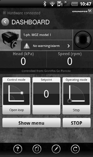 9.4 Grundfos GO Remote Paneeli Pumppu on suunniteltu langattomaan radio- tai infrapunakommunikointiin Grundfos GO Remoten kanssa.