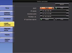 Projektorin verkkosetusten vlitseminen 15 g h i j k Käynnistä lngttomn lähiverkon tuki. Trvittvt setukset riippuvt projektoristsi. St ohjeet lukemll projektorisi Käyttäjän ops.