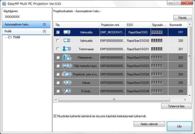 Kytkentämenetelmät 20 b Käynnistä Epson iprojection.