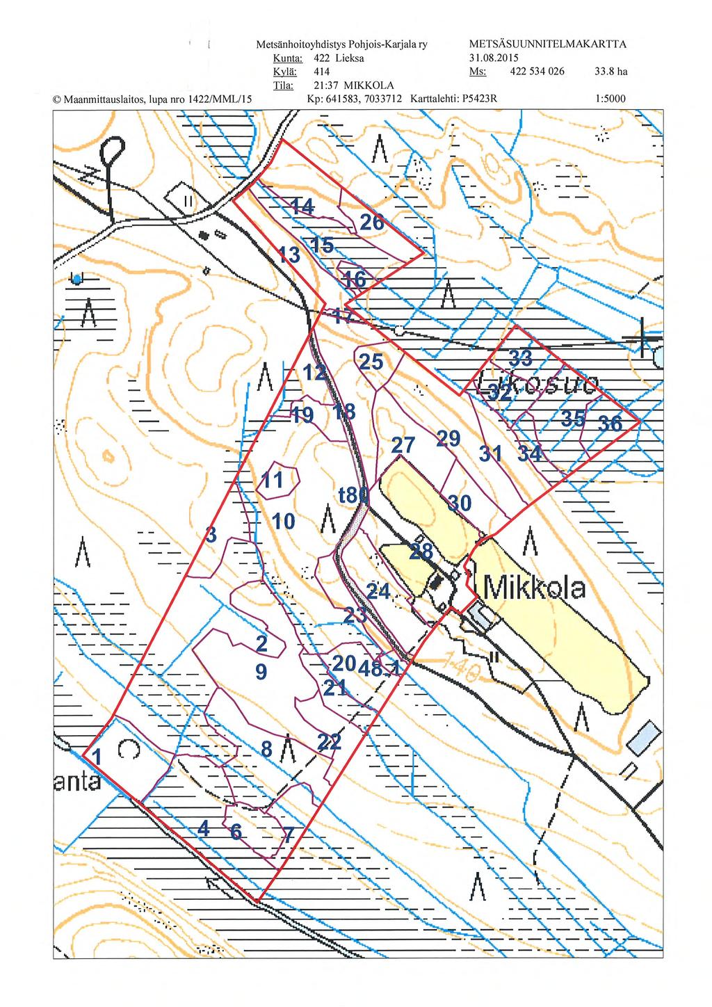 etsänhityhdistys Phjis-Karjala ry ETSÄSUUNNTELAKARTT A Kunta: 422 Lieksa 31.8.