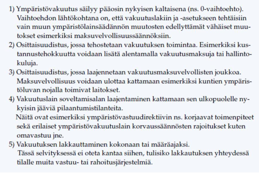 Ympäristövahinkovakuutuksen kehittämistarpeet SYKEra 21/2011: Pakollisen ympäristövakuutusjärjestelmän kehittäminen välitilinpäätös ja vaihtoehtoiset polut tulevaisuuteen (Tuomainen, Jouko) 3