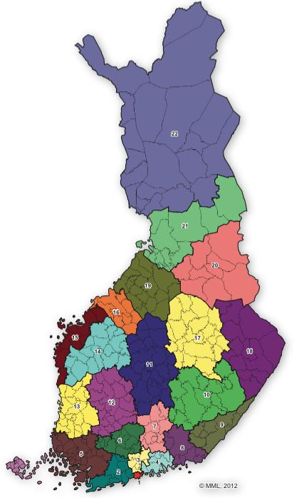 20 3 Toiminnallinen viitekehys Valtioneuvoston päätöksen mukaisesti Suomi on jaettu 22:een pelastustoimialueeseen (Kuva 1).