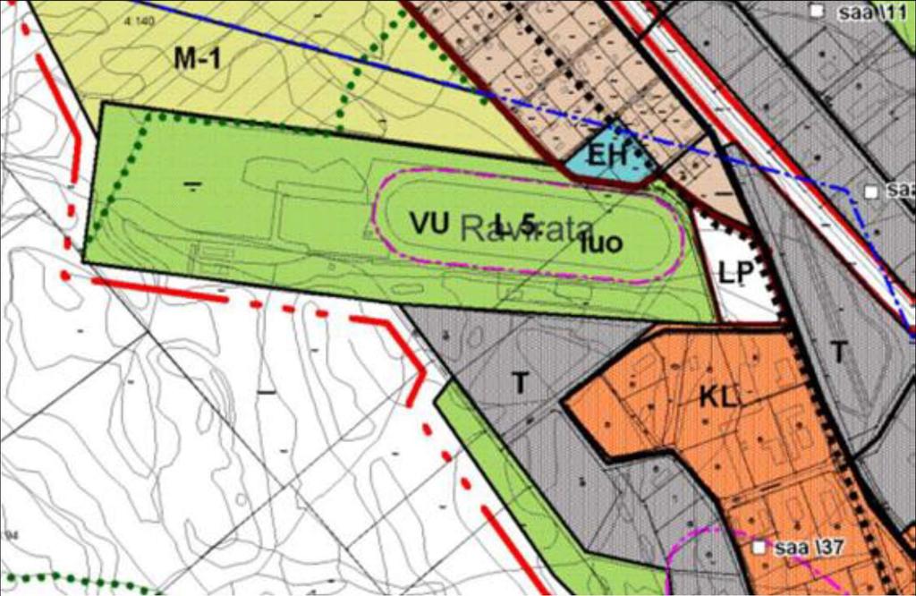 Kuva 4. Suunnittelualueen rajaus yleiskaavakartalla. Yleiskaavassa suunnittelualue on osoitettu teollisuus- ja varastoalueeksi (T).