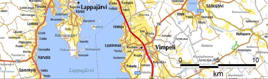 Hankealueen (YVA-alueen) sijainti on merkitty kartalle vaaleanpunaisella värillä.