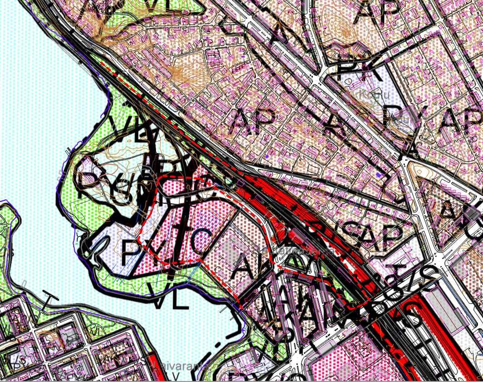 9 Kuva 6. Ote yleiskaavojen yhdistelmästä, kansallisen kaupunkipuiston rajaus esitetty punaisella katkoviivalla. 2.1.