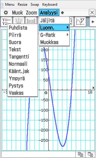 Neliö = skaalaa näytön niin, että mittasuhteet ovat oikein (ympyrä näyttää ympyrältä) Alusta = tehdasasetukset Pika Trig = muuttaa näytön asetukset automaattisesti järkeväksi Puhdista = pyyhkii