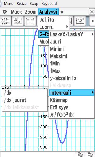 jälkeenpäin muuttaa Tangentti = piirtää tangentin haluamaasi kohtaan Ympyrä = piirtää ympyrän (klikkaa keskipistettä ja ympyrän kehän pistettä) Pystys = piirtää pystysuoran Vaakas = piirtää