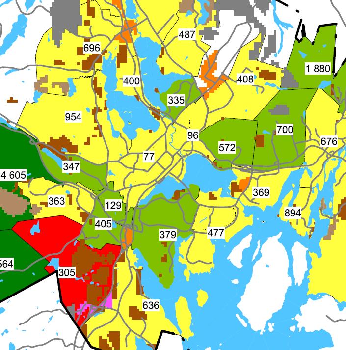 Virkistysalueiden riittävyyden arviointi (Jyväskylän yleiskaavaluonnos) Kankaalle tulee julkisia viherja virkistysalueita n.