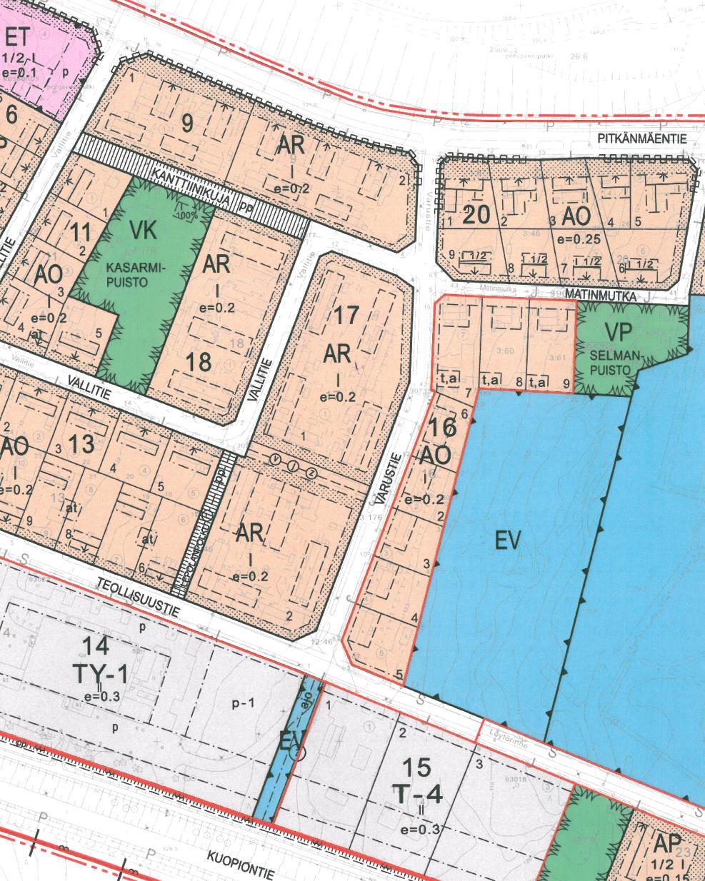 6 Kuva 5: Ote asemakaavasta Suunnittelun alla oleva alue on varattu seuraaviin tarkoituksiin: - Rivitalojen ja muiden kytkettyjen asuinrakennusten korttelialue (AR), e=0,2, kerrosluku I. - Katualue.