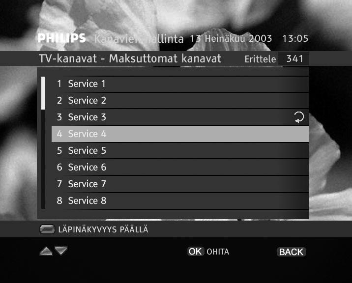Valitse näppäimellä [symbol] kanavalistavalikosta muokattava lista ja sen jälkeen näppäimellä [symbol] valikko Muokkaa.