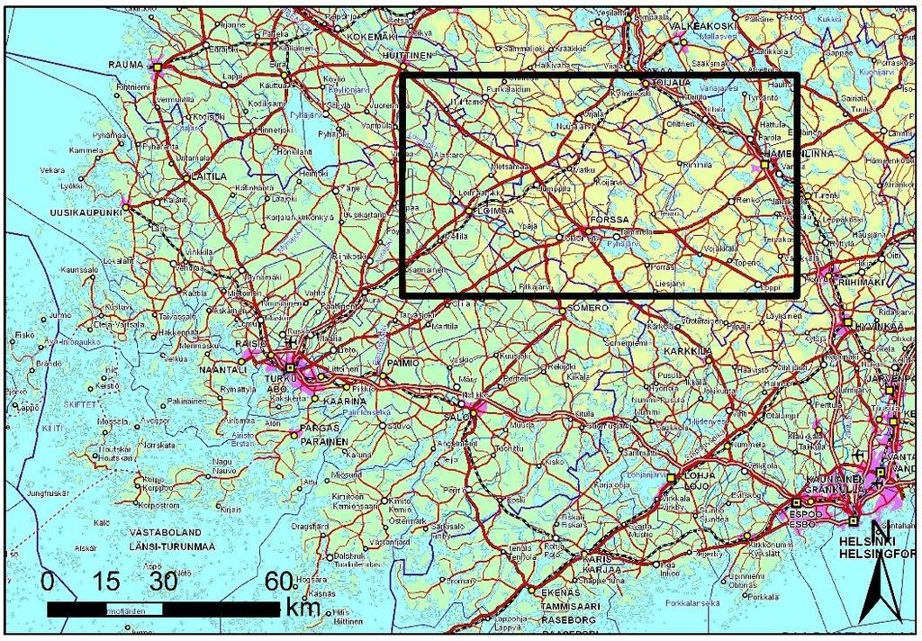 GEOLOGIAN TUTKIMUSKESKUS Ylätunnisteenlisäteksti 1 1 JOHDANTO 1.1 Sijainti Tutkimusalue sijaitsee Hämeessä Loimaan, Forssan ja Hämeenlinnan alueella.