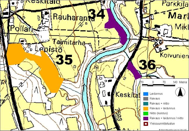 Kartta 19. Kohteiden 34 36 elinympäristöt.