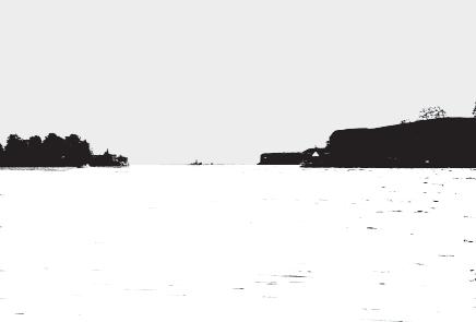 Päätteinen näkymäakseli: Lähimaiseman saaret kehystävät kapean vistan, jonka keskelle asettuu yksinäinen saari tai