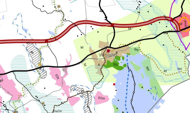 6 (17) Kuva 3. Ote Kymenlaaksn maakuntakaavjen yhdistelmäkartasta. Suunnittelualueilla sijaitsee seuraavat maakuntakaavjen merkinnät ja määräykset: TAAJAMATOIMINTOJEN ALUE (A).