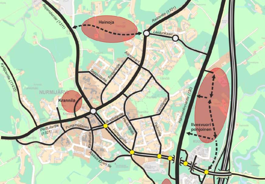 Raalantie, Rajamäentie ja Perttulantie on esitetty seututienä. Teille on esitetty nopeusrajoitukseksi 50 km/h.