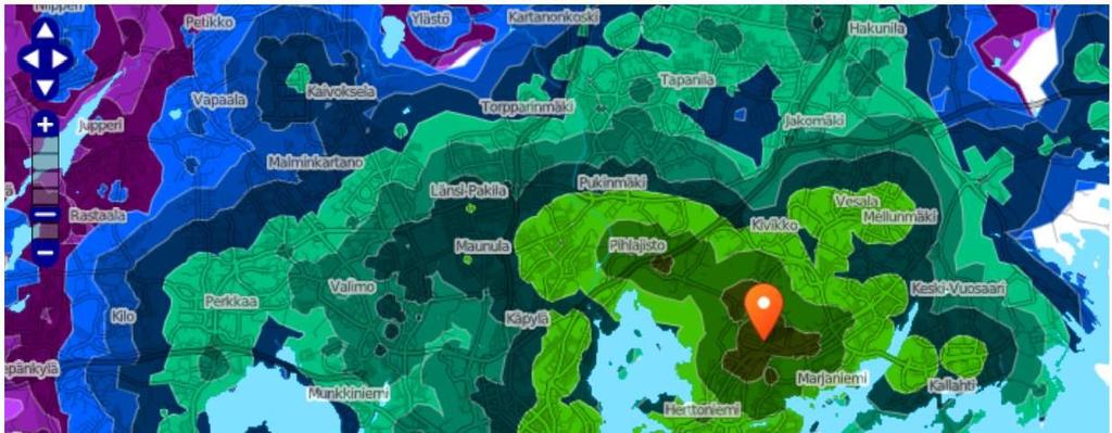 Kaupallisten vaikutusten arviointi 17 3.3.3 Joukkoliikenne Seuraavassa kartassa (Kuva 17) on havainnollistettu alueen saavutettavuutta joukkoliikenteellä HSL:n matka-aikavyöhykkeiden mukaisesti.