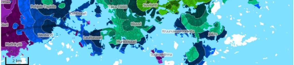 Kartta on vain suuntaa-antava ja tulokset vaihtelevat jonkin verran kellonajan ja viikonpäivän mukaan.
