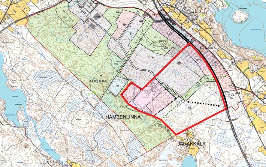 4 (11) 5.5.2017 Moreenin eteläosan suunnittelu 3 Hulevesiselvitys 4 Liikenneselvitys Kuva 2. Suunnittelualueen aluerajaus Moreenin osayleiskaavassa (Hämeenlinnan kaupunki).