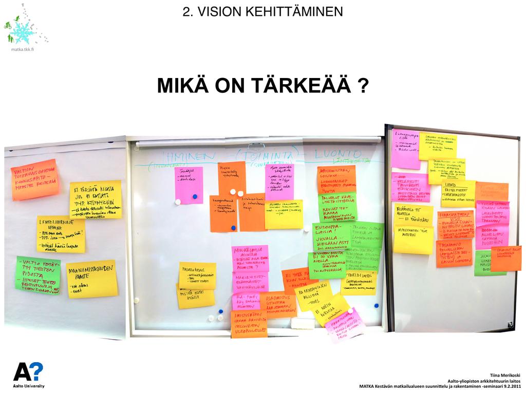 MINKÄLAINEN VISIO SAADAAN ERI TOIMIJOIDEN JA KÄYTTÄJIEN TAVOITTEIDEN JA TOIVEIDEN YHDISTELMÄSTÄ? MIKÄ ON TÄRKEÄÄ?