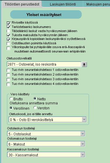 1.2.3 Ostoreskontra Tiliöintien perustiedot Valitse Kassamaksun tositelaji