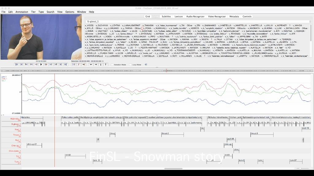 Demo: mul'dimensional data in ELAN Kirjallisuus (jota ei ole listazu dioissa) Anderson, S. R. (1981). Why phonology isn t natural. Linguis3c Inquiry, 12:493-539. Brantari, D. (1998).