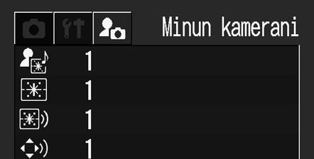 Muita toimintoja 2 Valitse [ (Minun kamerani)] nuolipainikkeella tai ja valitse valikkovaihtoehto nuolipainikkeella tai. 3 Valitse haluamasi asetukset nuolipainikkeella tai. 4 Paina MENU-painiketta.
