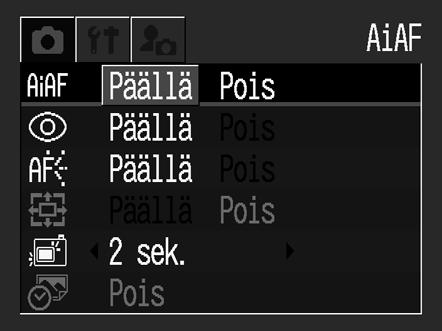 Kuvaaminen Lisätoiminnot 2 Valitse [Päällä] tai [Pois] nuolipainikkeella tai. 3 Paina MENU-painiketta.