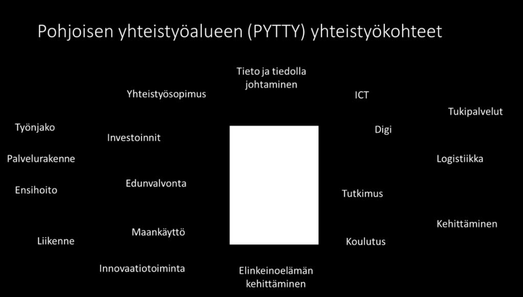 Myös tuottamisratkaisuissa olisi löydettävissä yhteisiä tehokkuutta kasvattavia ratkaisuja. Tällaisiksi ja tarkemman selvittelyn kohteeksi voi listata mm.