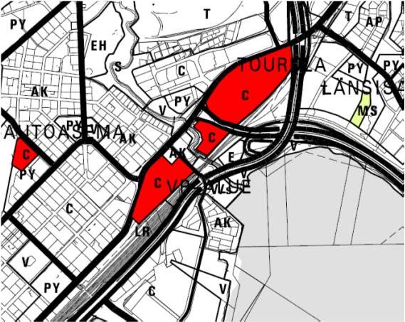 Ote Jyväskylän yleiskaavasta (2014) Yleiskaavassa vuodelta 1982 (oikeusvaikutukseton) alue on virkistysaluetta V ja