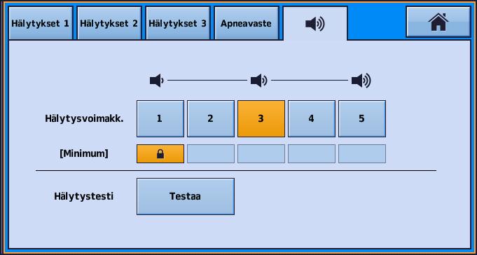 Hälytykset Hälytysvoimakkuuden säätäminen Astral-laitteen äänenvoimakkuus voidaan asettaa yhdestä viiteen (viisi on voimakkain ja kolme on oletusasetus).