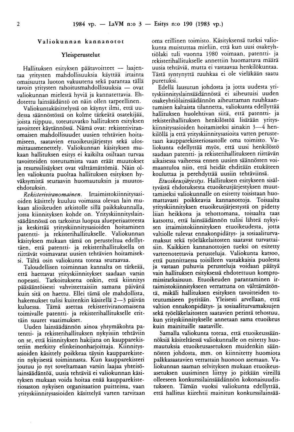 2 1984 vp. - LaVM n:o 3 - Esitys n:o 190 (1983 vp.
