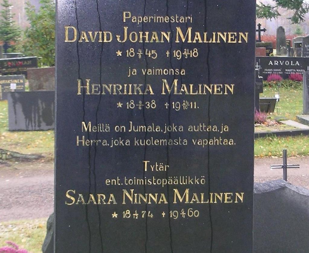 6.5. Muistomerkkien nimikkeet Sääksmäen hautausmaalla on runsaasti muistomerkkejä, joissa on mainittuna haudatun ammatti tai asema. Nimikkeiden käyttö oli yleistä aina 1950 luvulle asti.