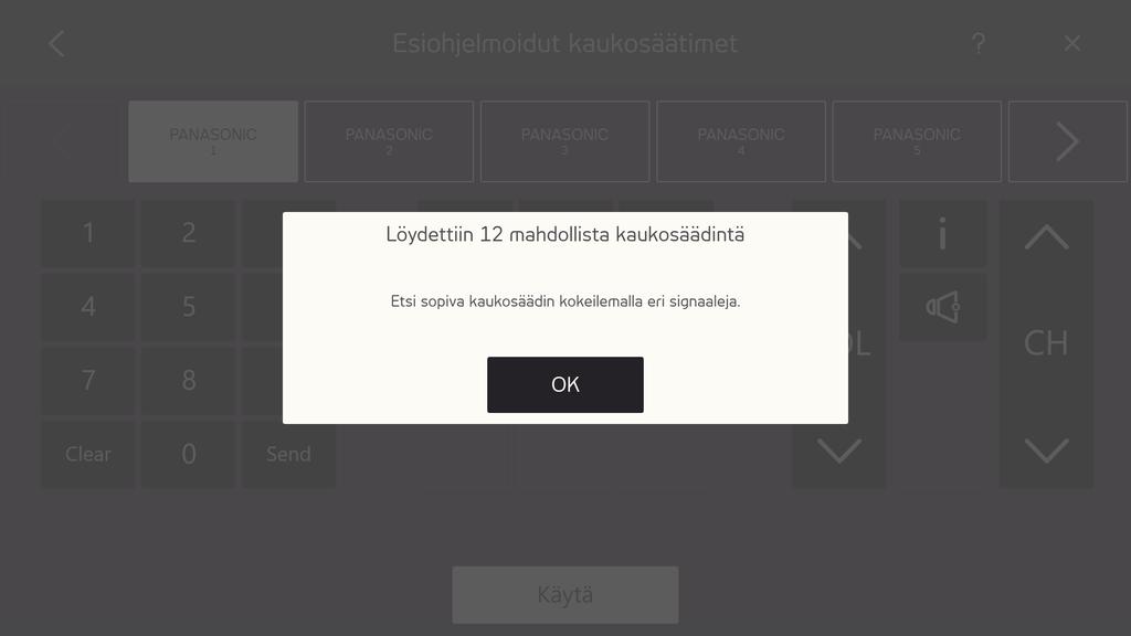 Valitse valitun kaukosäätimen eri signaaleja valitaksesi sopivan kaukosäätimen. 8.